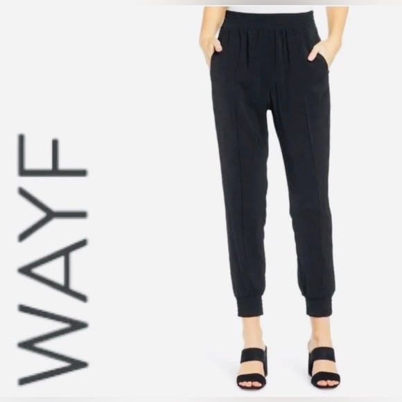 Wayf Black Track Pants with Elastic Cuffs and Tapered Fit - Picture 1 of 6